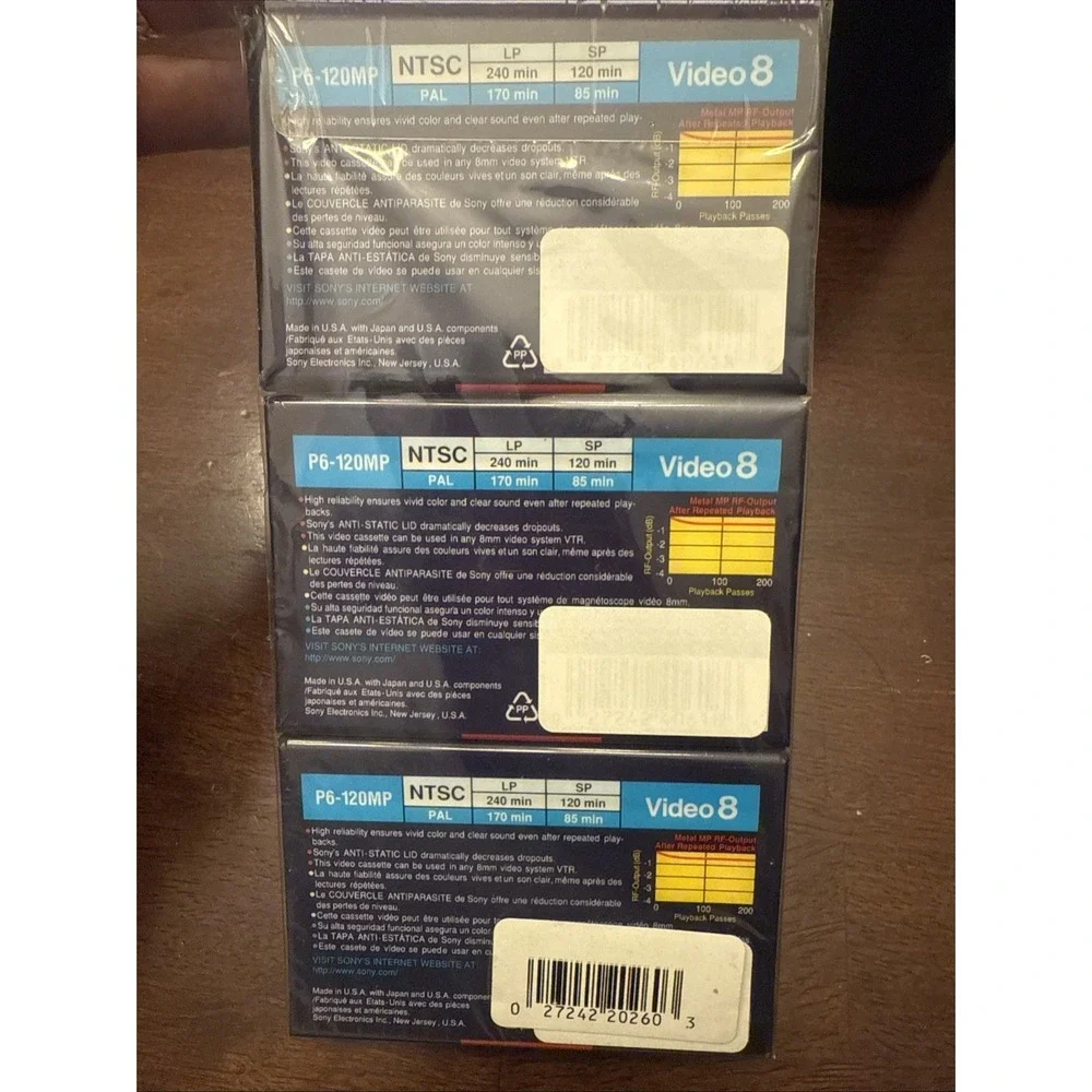 Sony MP 8mm Video Cassette Standard Grade 120 3 cassettes